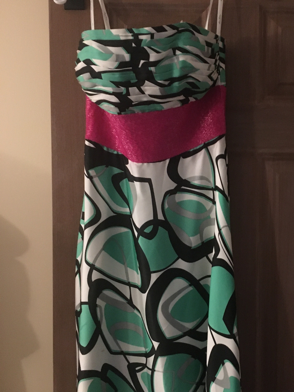 Green & Pink Abstract Print Prom/Grad Dress, Size 4